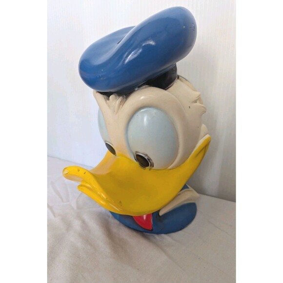 Walt Disney Donald Duck Coin PiggyBank USA VTG Large Plastic Head Colorful 70s
